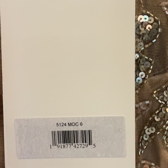 Mac Duggal - Beige Beaded Long Sleeve Evening Gown - Picture 6 of 11